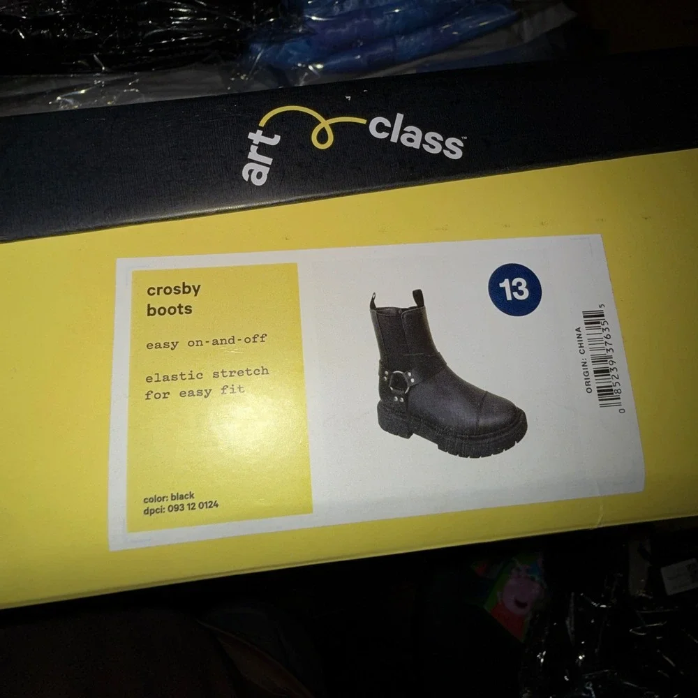 Art Class Crosby Boots Kids Size 13 Black New Harness Moto Lug Sole